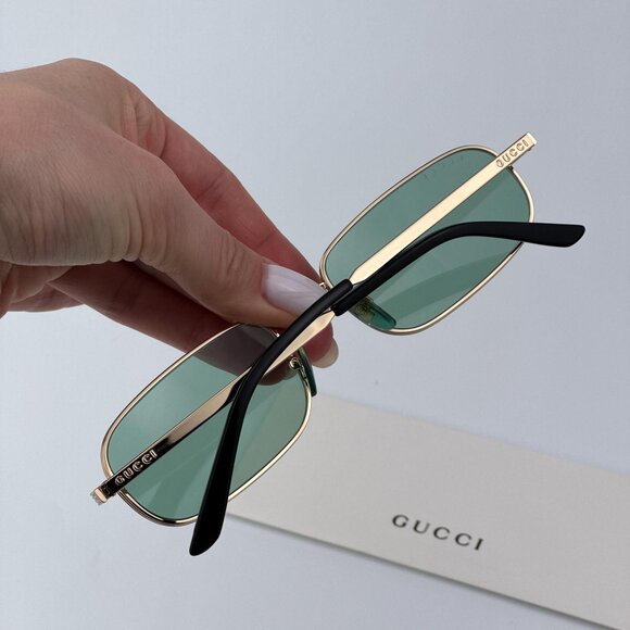 Gucci GG1457S 005 Men BRAND NEW Sunglasses Gold Green Rectangle - Picture 2 of 13